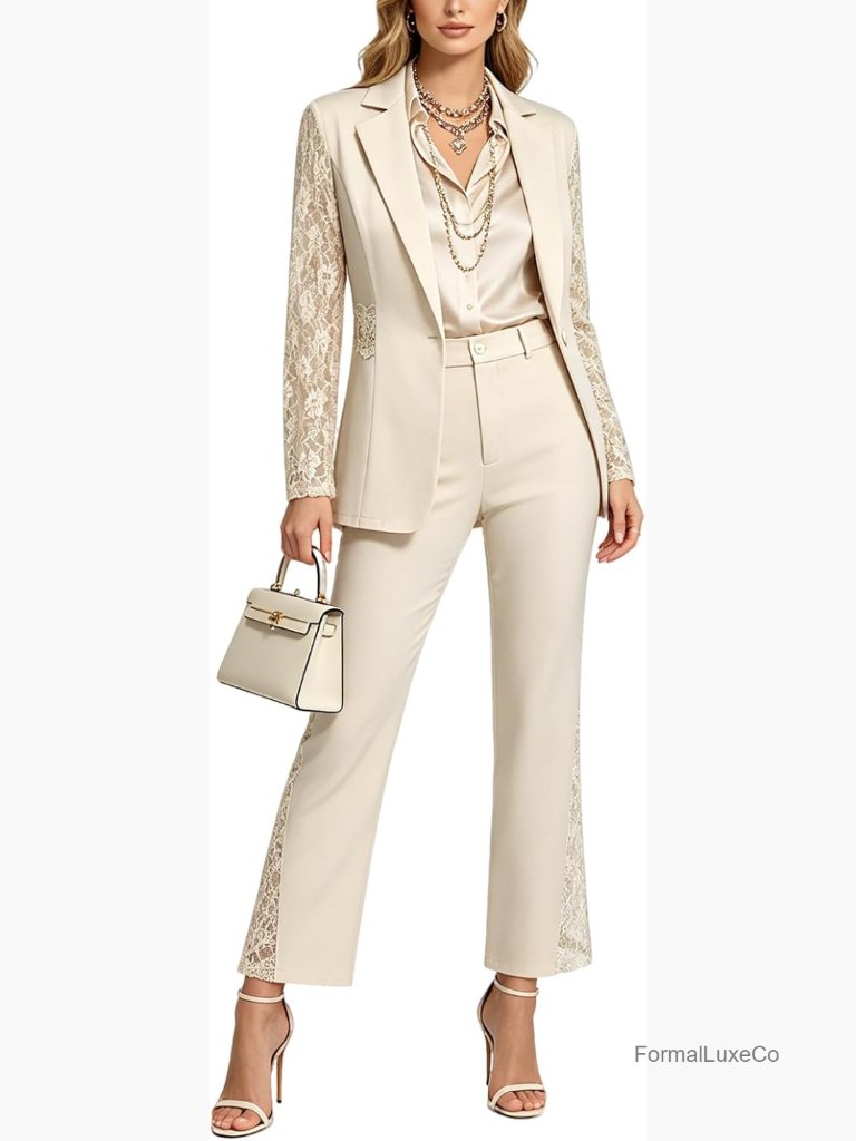 2 Piece Suit Sheer Lace Spliced Blazer And Pants Set Party Cocktail Tuxedo